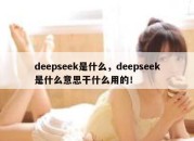 deepseek是什么，deepseek是什么意思干什么用的！