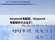 deepseek电脑版，deepseek电脑版叫什么名字！